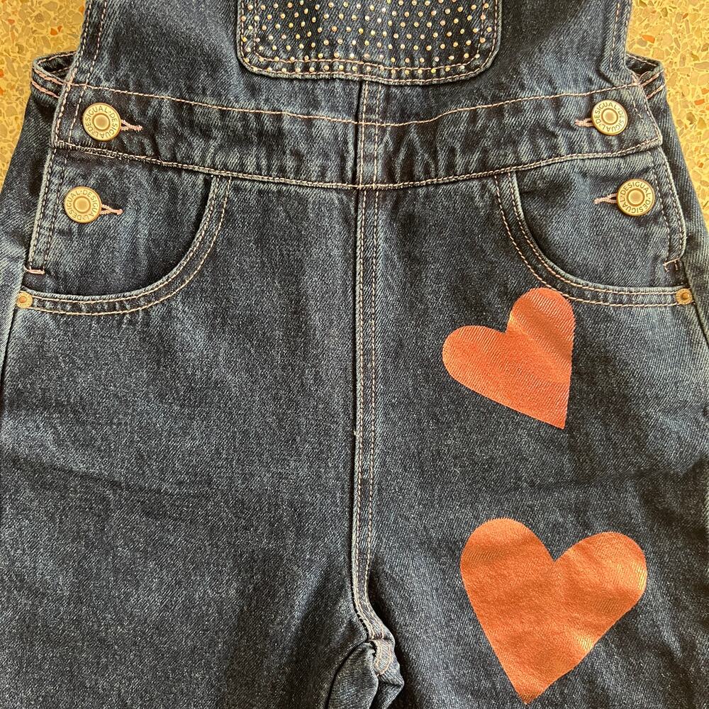 Desigual Girls Denim Overalls 7/8 NWT Hearts & Studs - Picture 4 of 9